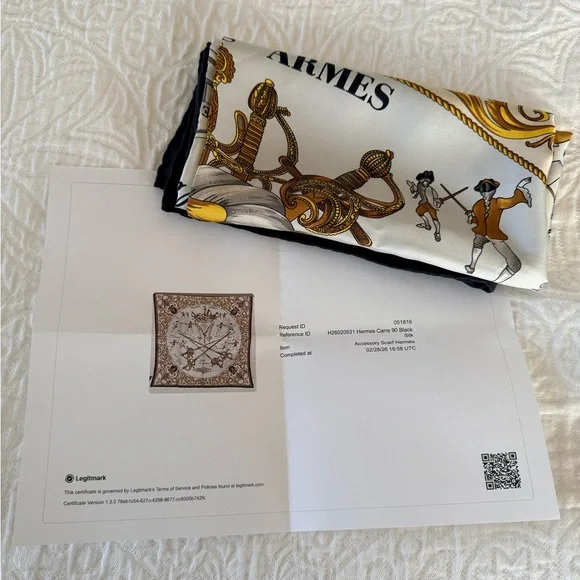 Hermes Carre 90 Traite des Arms Black Gold and White Silk Scarf with COA - Picture 12 of 12